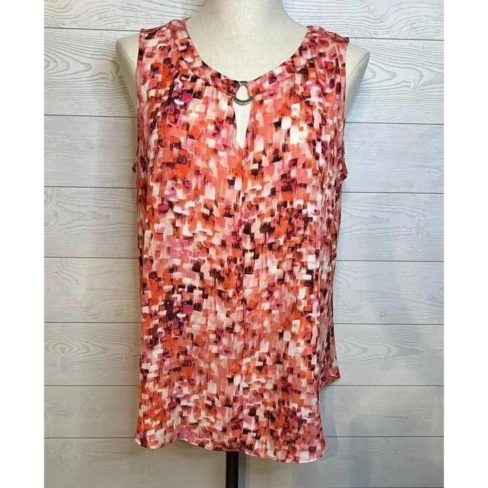 Sami & Jo tangerine abstract print sleeveless tunic top Size Large